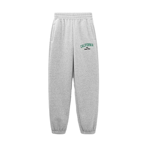 Pantalon long décontracté en maille gris respirant pour femme, taille mi-haute élastique, teint en pièce, 100 % polyester, collection automne - Product Image 1