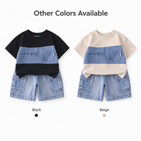Tenue de sport d'été pour garçons, vêtements d'été pour bébé élégants et tendance, ensemble deux pièces à manches courtes en patchwork denim