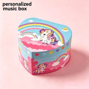 Caja Musical de Manivela con Forma de Corazón, Especial San Valentín 2026 |   Música Personalizada Hecha a Mano con Diseño de Arcoíris Impreso con UV - Product Image 1