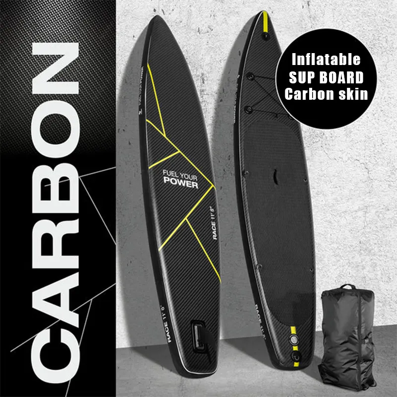 Geetone Carbon Paddle Board aufblasbar Carbon Nylon Stoff Haut Black Sup Boards Aufblasbares Paddle Board Carbon