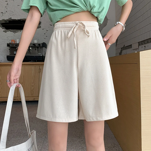 Women'S Sports <b>Shorts</b> Summer Straight <b>Short</b> Pants Solid Color Loose Elastic High Waist Wide Leg Knee Length Hot Pants For <b>Girls</b> - Product Image 5