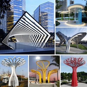 Grande sculpture de couloir moderne en acier inoxydable, structure en acier de forme spéciale, pavillon en forme de feuille d'arbre, modèle 0886, immobilier - Product Image 3