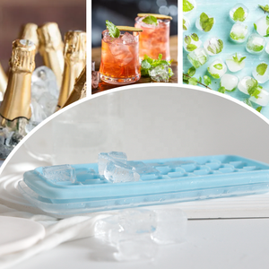 GLOWAY Premium, cetakan baki kubus es silikon dapat ditumpuk anti lengket dengan tutup plastik bebas BPA pelepasan mudah - Product Image 6