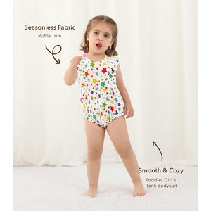 Combinaison sans manches pour bébé fille personnalisée, imprimé étoiles multicolores, coton, fibre de bambou, tenue d'été pour nourrisson et tout-petit - Product Image 4