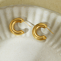 Anting-anting berbentuk C Stainless Steel PVD emas 18K anting-anting Hoop berongga geometris personalisasi berlebihan