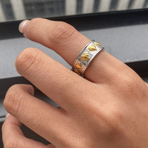 Heart <b>Shaped</b> Ring Silver Gold Color <b>Block</b> Unisex Jewelry Gift Fashion Ring - Product Image 3