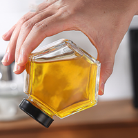 Pot de miel en verre de forme hexagonale avec louche en bois et couvercle en liège distributeur de boissons stockage pour conteneur de miel de fête