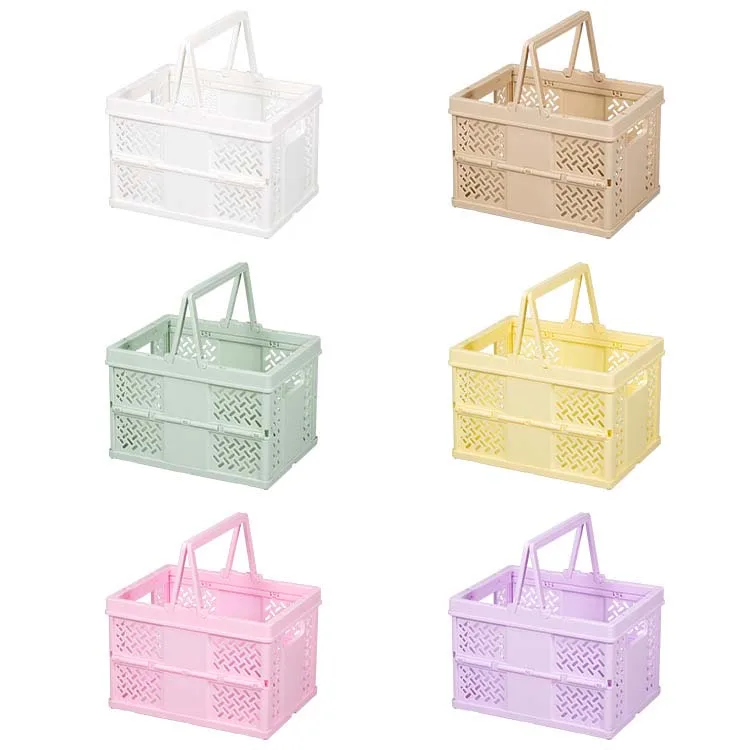 Collapsible Plastic Grocery Shopping Baskets Stackable Storage Containers with Handles