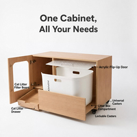 Armoire de rangement pour litière de chat en bois naturel avec plateau coulissant, anti-éclaboussures, à roulettes, pour toilettes de chat et humains, usage partagé