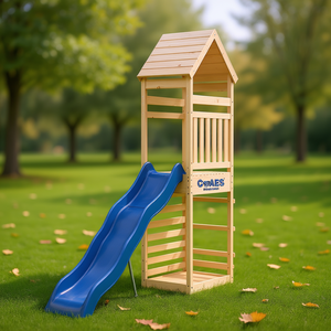 Maison de jeu en bois CWAES avec toboggan bleu, aire de jeux extérieure pour enfants de 3 à 8 ans - Product Image 2