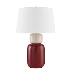 Two-Tone Red & Beige Stacked Ceramic Modern Table Lamp | Bold Colorful Lighting for Hotel Cafe & Open Office Area - Product Image 1