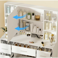 Ensemble de chambre à coucher vintage avec coiffeuse moderne de luxe, éclairage LED réglable, miroir de maquillage, rangement, usage spécifique, commode