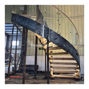 <span class=keywords><strong>Escalier</strong></span> courbé sur mesure en acier inoxydable et bois, avec travail métallique artistique, pour villa intérieure et hall d'entrée de sous-sol - Product Image 5