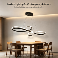 Lustre suspendu LED incurvé moderne en métal noir, design boucle infinie, pour salle à manger, cuisine, hall d'hôtel, décoration