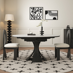 Extendable Slab Dining Table Set 1.2m 1.35m Round <b>Square</b> Dual Purpose Solid Wood Furniture For Dining Room - Product Image 3