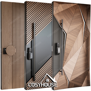 Portes d'entrée extérieures contemporaines Aluminium Bois Cadre en acier Pivot Sécurité Portes d'entrée pour maison et villa - Product Image 1