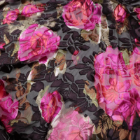 Kain Sutra Opal Warna Coklat Tua Pink, Lembut, Motif Bunga Besar, Cocok untuk Pakaian Wanita, Blus Cantik