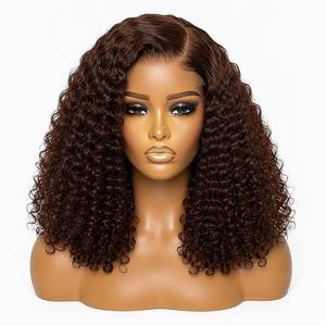 Parrucca Lace Front Marrone <span class=keywords><strong>Mogano</strong></span> con <span class=keywords><strong>Capelli</strong></span> Umani Ricci Afro Ondulati Profondi, con Riga Laterale, Pre-Piumata, Baby Hair, Senza Colla, HD Lace 13x4 - Product Image 2