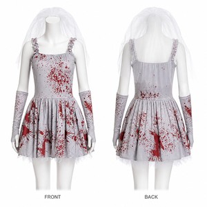 Costume da Sposa Insanguinata, Abito da Sposa Zombie, Velo in Tulle <span class=keywords><strong>con</strong></span> Stampa Sangue, Scaldabraccia, Outfit per Halloween - Product Image 4