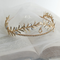 Serre-tête en métal style grec vintage 2025 avec feuilles et strass, couronne de mariée pour enfants, accessoire de cheveux pour robe de mariée, anniversaire