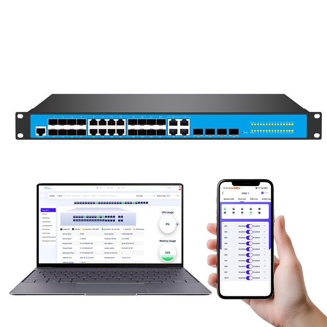 24 Port Managed Enterprise L2+ Cloud Management Ethernet Switch 10/100/1000Mbps SNMP VLAN QoS 40Gbps Supports Web/Mobile App