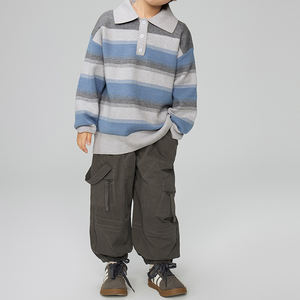Suéter a Rayas Versátil para Niños, Otoño 2026, Ropa Infantil Nueva, Camisa de Punto con Cuello Polo Informal para Niños Grandes - Product Image 1