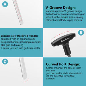 Outil de dépose de grip de golf à prix de gros, avec design de port incurvé et système de retrait V-Groove Grip Remover Saver - Product Image 6