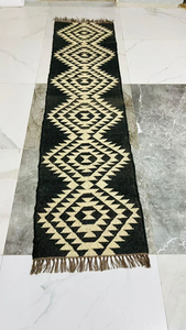 Geometric Southwestern Wool <b>Jute</b> <b>Rug</b> | Handwoven Boho Tribal Carpet for Farmhouse Hallway Entryway Bedroom Living Room Decor - Product Image 2