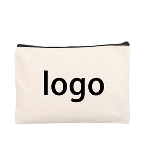 Minimalist Canvas <b>Zip</b> <b>Bag</b> with Custom Label - Sustainable Cotton Travel Organizer for Toiletries, Cosmetics & Stationery - Product Image 1