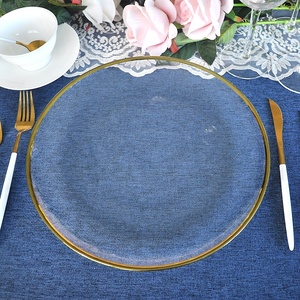 Plato de cena con borde dorado transparente y Bol para ensalada de frutas juego vajilla en vidrio decorativo para boda en <span class=keywords><strong>casa</strong></span> - Product Image 2