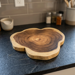 Planche à découper rectangulaire en acacia et teck, artisanale, moderne, multi-usages, avec support pour couteau, épaisseur 2,0 cm, durable, compatible lave-vaisselle, BS - Product Image 1