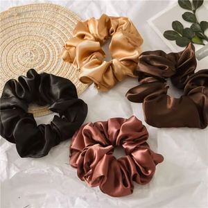 Élastiques à cheveux en satin de soie couleur unie pour queue de cheval, accessoires de mariage pour femmes - Product Image 2
