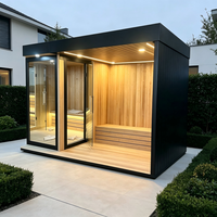 Sauna extérieur moderne en bois avec douche intégrée et poêle à bois pour villa – Équipement de bien-être