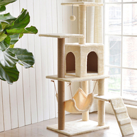Meuble tour à chat en bois de luxe, structure d'escalade robuste pour chat avec lit confortable et griffoir pour plusieurs chats, articles pour animaux de compagnie