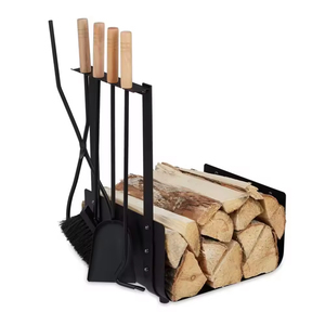 Support de rangement pour bûches de bois de chauffage en fer noir robuste et moderne pour extérieur, avec étagères empilables - Product Image 3
