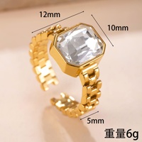 Bagues de mode en gros, nouveauté, plaquées or 18 carats, en acier inoxydable, en forme de chaîne de montre, incrustées de zircon, ouvertes, pour femmes