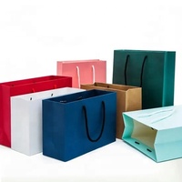 Tas Kertas Kraft Warna-warni Berkualitas Tinggi, Tas Kemasan Kertas Kardus Mewah untuk Belanja dan Hadiah dengan Pegangan