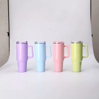 Gobelet isotherme transfrontalier en acier inoxydable 304, grande capacité 40 oz, personnalisable, couleur unie, avec couvercle à poussoir et poignée pour voiture