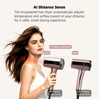 Sèche-cheveux RUCHA Infrarouge 2000W avec capteur intelligent AI, sèche-cheveux mini à plasma haute vitesse