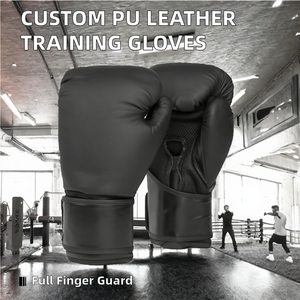 Black PU Leather Boxing <b>Gloves</b> 10 <b>oz</b> <b>12</b> <b>oz</b> Training Sparring <b>Gloves</b> Adjustable Wrist Hook Custom Logo - Product Image 6