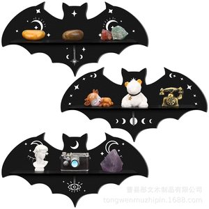 Wooden Bat Shaped Floating <b>Shelf</b> <b>Wall</b> <b>Mounted</b> Halloween Decorative Storage Rack Irregular Shape 6 Tier Gothic Style - Product Image 4