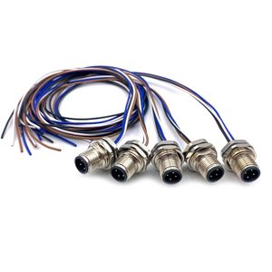 Conector M12 Macho/Fêmea de 3/4/5/8/12 Pinos para Painel, Conector de Aviação Codificado A, Receptáculo para Montagem em Painel, Chicote Elétrico - Product Image 3