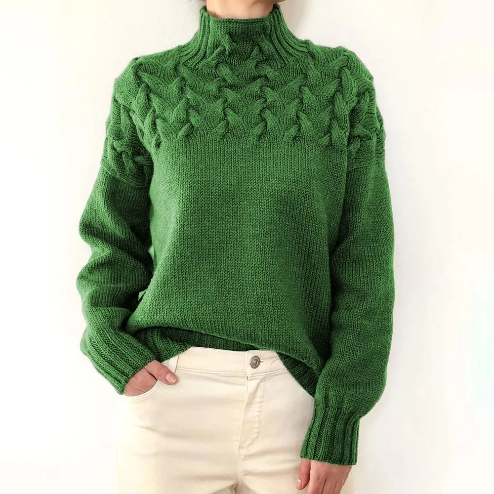 Suéter tejido a mano de invierno de cuello alto de estilo europeo