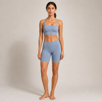Ensemble de yoga pour femme à col carré, avec crop top à fines bretelles et coutures, et short cycliste taille haute, minimaliste, respirant, pour le sport et le fitness, 6 couleurs personnalisables