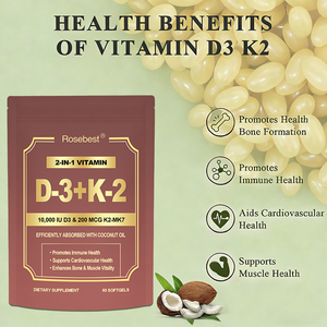 Suplemento de Vitamina D3 10000 <span class=keywords><strong>IU</strong></span> com K2 (MK-7) 200 Mcg em Cápsulas de Gel Macias com Óleo de Coco, Marca Privada OEM - Product Image 2