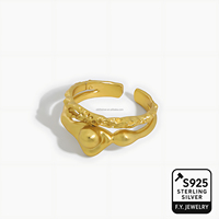 Bague ouverte à double bande en argent sterling 925 avec texture sculpturale organique bijoux ajustables contemporains pour femmes
