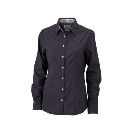 Stylish Ladies' Silk Shirt with Vintage Lace and Embroidery Plaid Inserts at Collar and Cuffs Size XL for Autumn Formal Wear