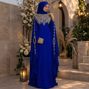 <b>Black</b> Embroidered Polyester Abaya Muslimah Flowy Loose Fit Long Sleeve Floor-Length Sheikh Elegant Indian <b>Pakistani</b> Women Top - Product Image 1