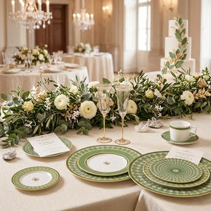<span class=keywords><strong>Service</strong></span> de Table de Luxe en <span class=keywords><strong>Porcelaine</strong></span> Verte avec Bordure en Or Véritable, Vaisselle de Mariage en <span class=keywords><strong>Porcelaine</strong></span> Fine, Ensemble Assiettes et Bols en Céramique Motif Cygne Style Palais 2026 - Product Image 4