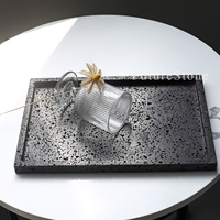Plateau de service rectangulaire en marbre travertin noir de luxe, marbre naturel pour la décoration, plateau à fruits, plateau à bijoux pour la décoration de Noël